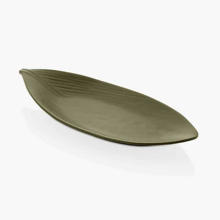 115KUL31036H.jpeg Külsan Terra Yaprak Teşhir Tabak, Sunum Tabak 36.5x15.5 cm, Haki - Görsel 1