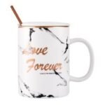 Keenmax Mermer Desenli Kaşıklı Kupa, Beyaz